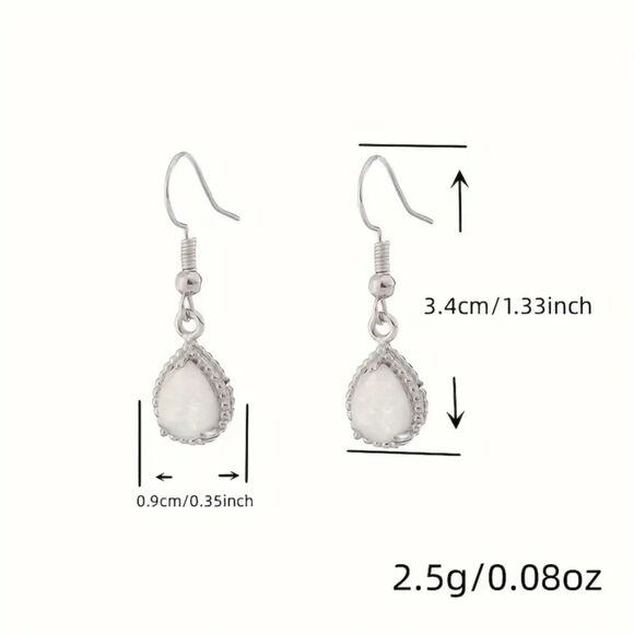 Silver Opal Teardrop Dangle Earrings Classc Crystal Drop Gemstone Pendant Charm - Picture 5 of 7